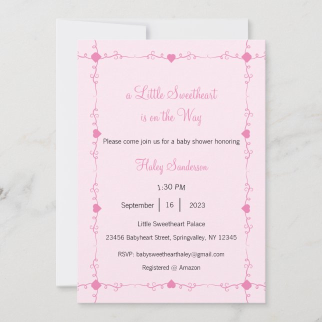 A Little Sweetheart is on the Way Invitation (Front)