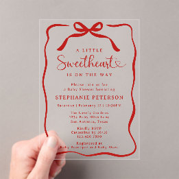 A Little Sweetheart Is On The Way Red Baby Shower Acrylic Invitations