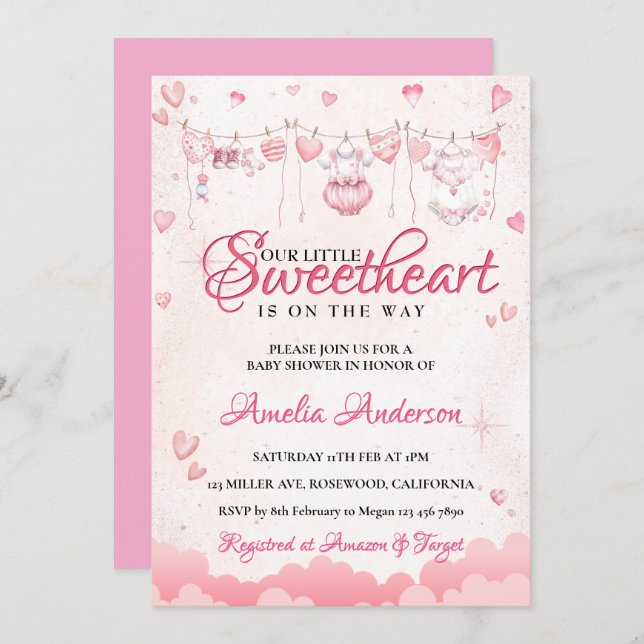 A Little Sweetheart Modern Valentine Baby Shower Invitation (Front/Back)