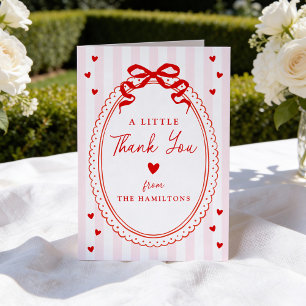A Little Sweetheart Pink and Red Bow Baby Shower Thank You Card