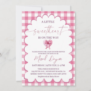 A Little Sweetheart  Pink Bow Heart Baby Shower Invitation