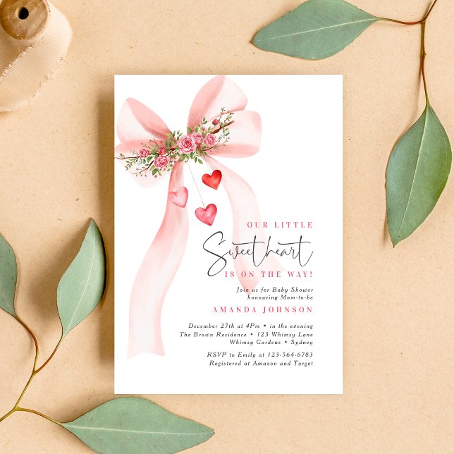A little Sweetheart Pink bow Valentine Baby shower Invitation (Creator Uploaded)