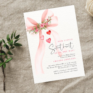A little Sweetheart Pink bow Valentine Baby shower Invitation