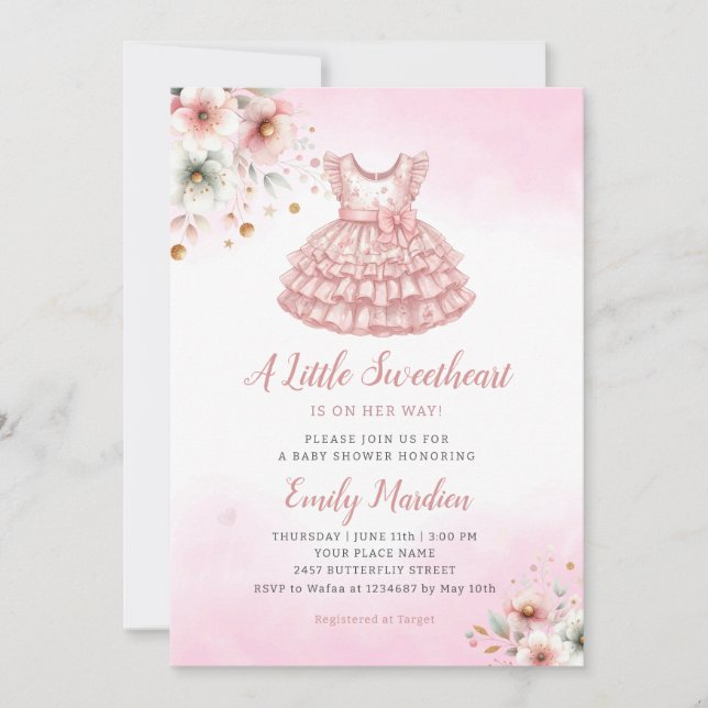 A little sweetheart pink Clothes Girl Baby Shower Invitation (Front)