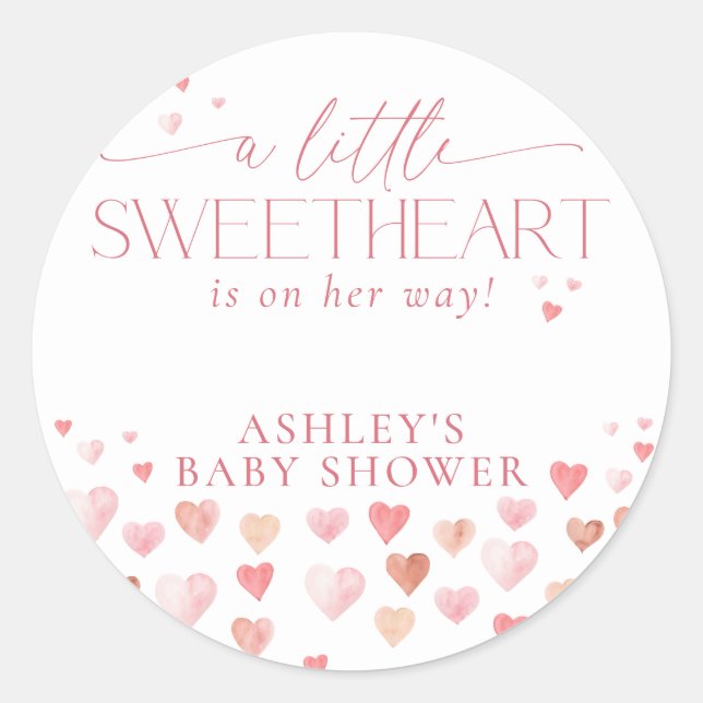 A Little Sweetheart, Pink Girl Baby Shower Classic Round Sticker (Front)