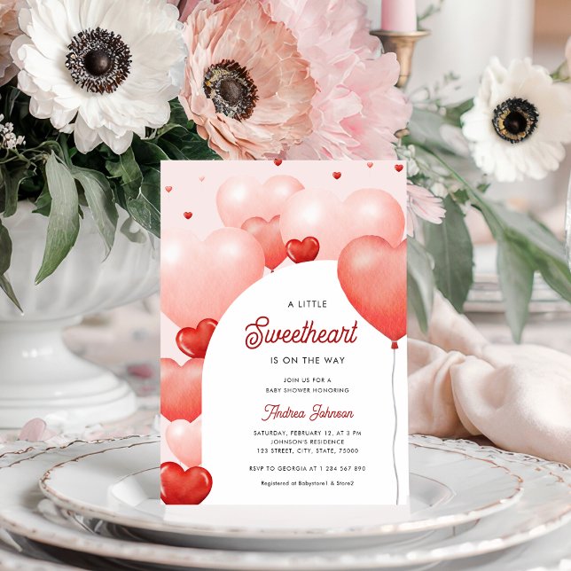 A Little Sweetheart Pink Red Balloons Baby Shower  Invitation (Creator Uploaded)