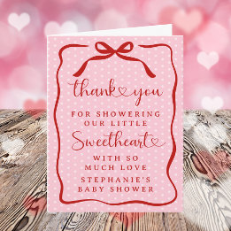 A Little Sweetheart Pink Red Bow Girl Baby Shower Thank You Card