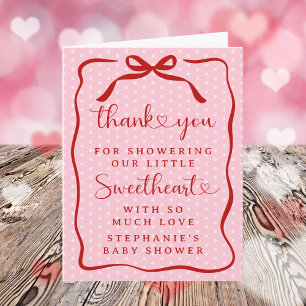 A Little Sweetheart Pink Red Bow Girl Baby Shower Thank You Card