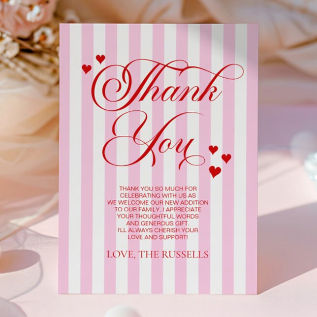 A Little Sweetheart Pink Red Hearts Baby Shower Thank You Card (Creator Uploaded)
