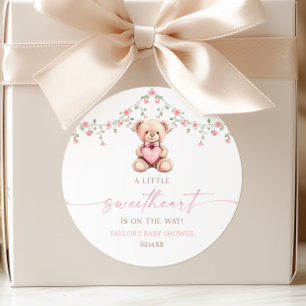 A Little Sweetheart Pink Teddy Bear Baby Shower Classic Round Sticker