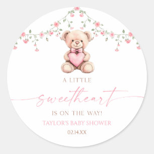 A Little Sweetheart Pink Teddy Bear Baby Shower Classic Round Sticker