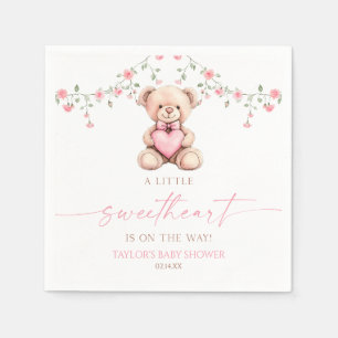 A Little Sweetheart Pink Teddy Bear Baby Shower Napkin