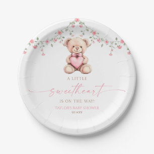 A Little Sweetheart Pink Teddy Bear Baby Shower Paper Plate