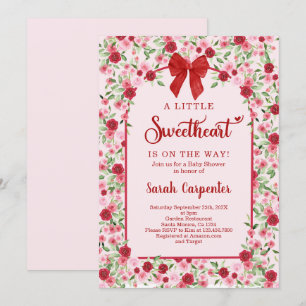 A Little Sweetheart Red Bow Baby Shower Girl Invitation