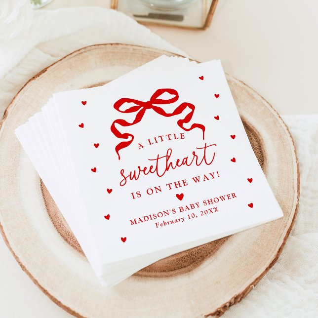 A Little Sweetheart Red Bow Baby Shower Napkin (Creator Uploaded)