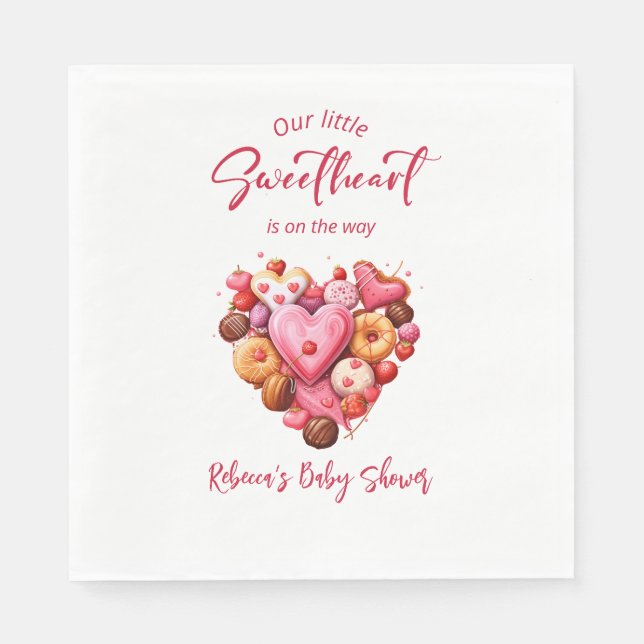 A Little Sweetheart Red Sweet Heart Baby Shower  Napkin (Front)