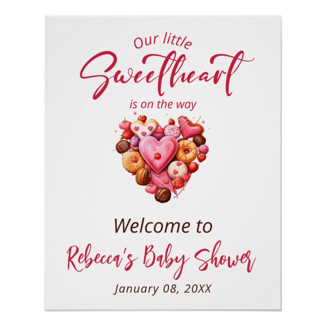 A Little Sweetheart Red Sweet Heart Baby Shower  Poster (Front)