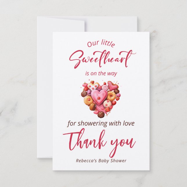 A Little Sweetheart Red Sweet Heart Baby Shower  Thank You Card (Front)