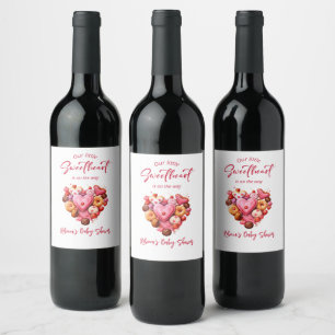 A Little Sweetheart Red Sweet Heart Baby Shower  Wine Label