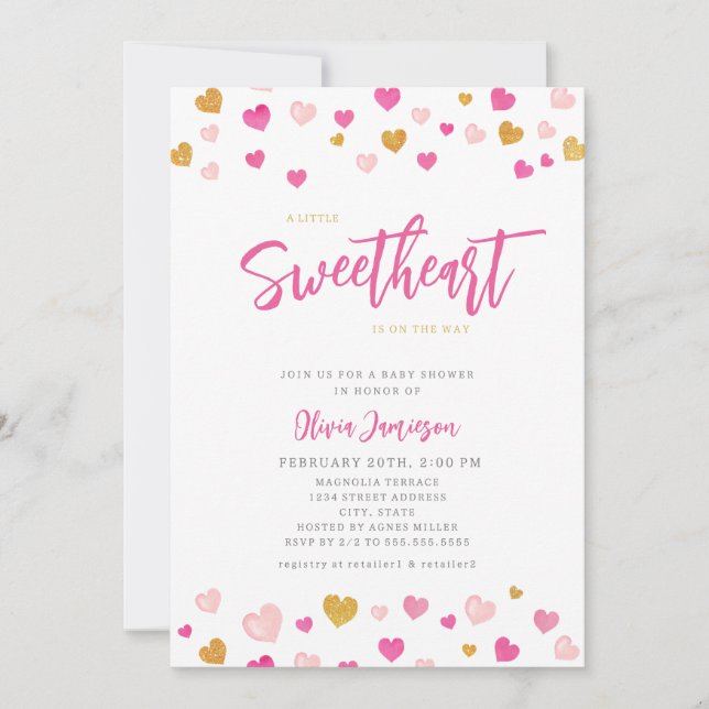 A Little Sweetheart Valentine Baby Shower Invitation (Front)