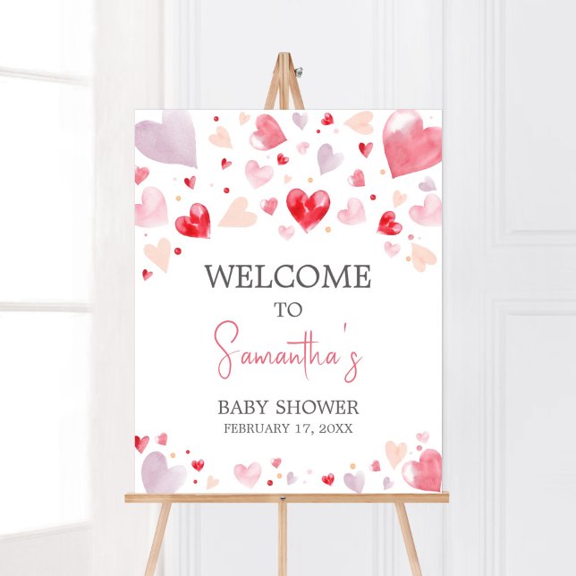 A Little Sweetheart Valentine Baby Shower Welcome  Poster (Sweetheart Baby Shower Welcome Sign)