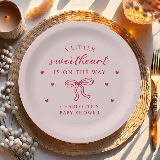 A Little Sweetheart Valentine Bow Baby Shower Paper Plate (Creator Uploaded)