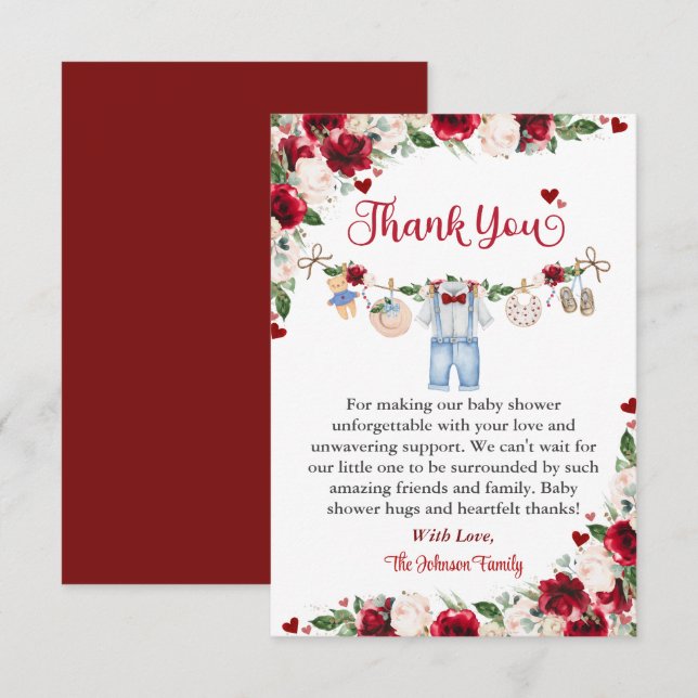 A Little Sweetheart Valentine Boy Baby Shower Thank You Card (Front/Back)