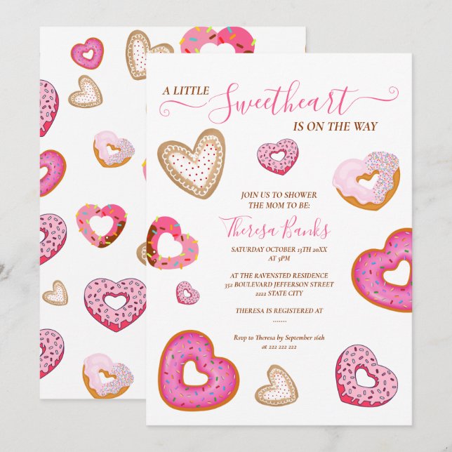 A little sweetheart valentine doughnuts invitation (Front/Back)