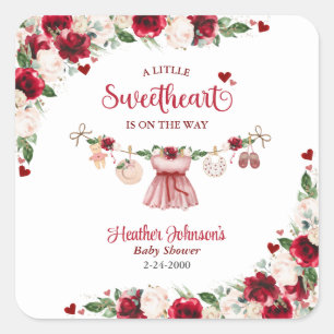 A Little Sweetheart Valentine Girl Baby Shower Square Sticker