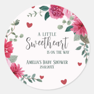 A little sweetheart valentine hearts baby shower classic round sticker
