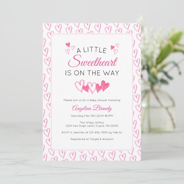 A Little SweetHeart Valentine Hearts Baby Shower Invitation (Standing Front)