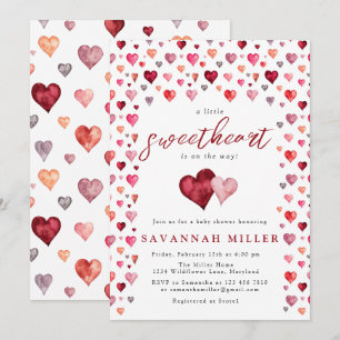A Little Sweetheart Valentine Hearts Baby Shower Invitation