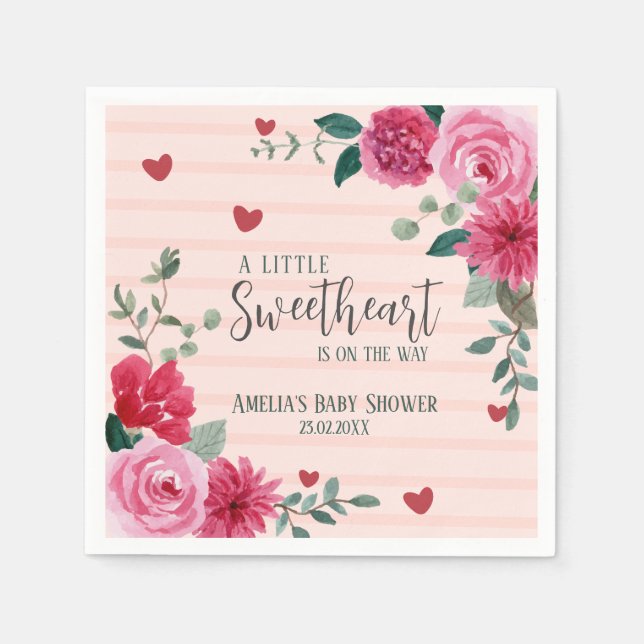 A little sweetheart valentine hearts baby shower  napkin (Front)