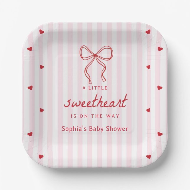 A Little Sweetheart Valentine's Baby Shower Paper Plate (Front)