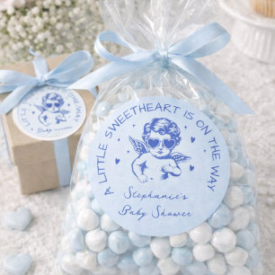 A Little Sweetheart Valentines Boy Baby Shower Classic Round Sticker