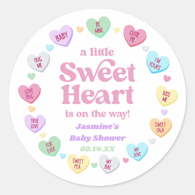 A Little Sweetheart Valentine's Day Baby Shower Classic Round Sticker (Front)