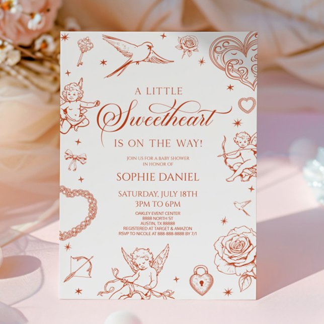 A Little Sweetheart Valentine's Day Baby Shower Invitation (Creator Uploaded)