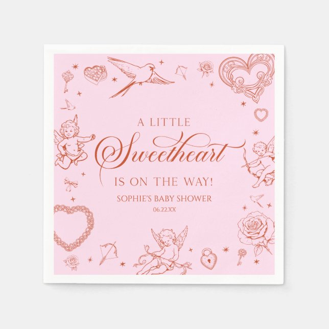 A Little Sweetheart Valentine's Day Baby Shower Napkin (Front)