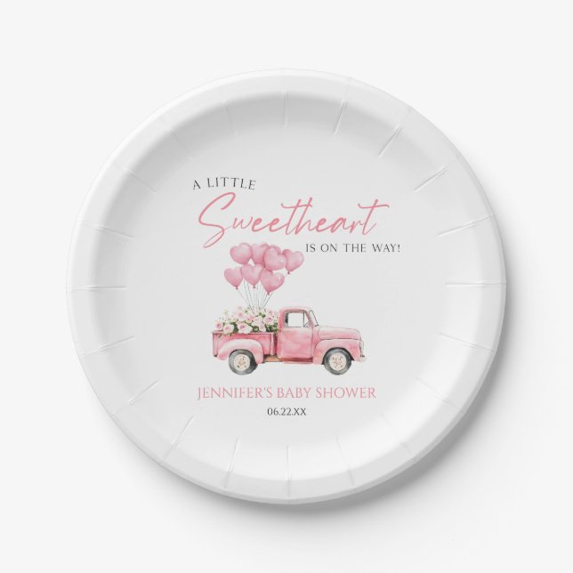 A Little Sweetheart Valentine's Day Baby Shower Paper Plate (Front)
