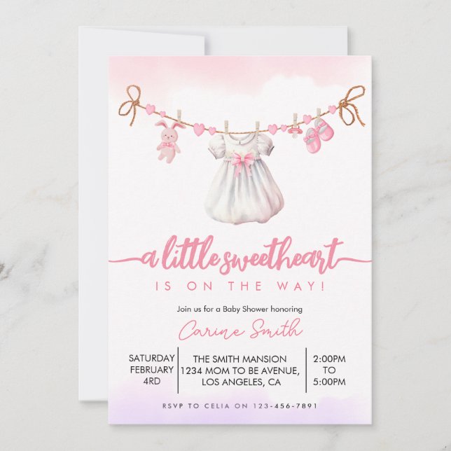 A little Sweetheart Valentine's Girl Baby Shower Invitation (Front)