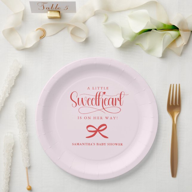 A little sweetheart Valentines girl baby shower Paper Plate (Wedding)