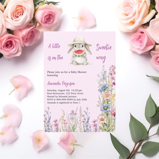 A little Sweetie bunny watermelon Baby Shower Invitation (Creator Uploaded)