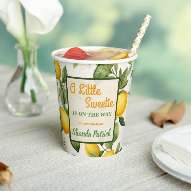 A Little Sweetie Lemon Theme Baby Shower Paper Cups (Insitu)