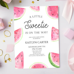 A Little Sweetie Pink Green Watermelon Baby Shower Invitation