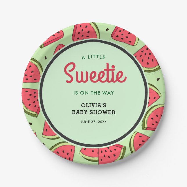A Little Sweetie Summer Watermelon Baby Shower  Paper Plate (Front)