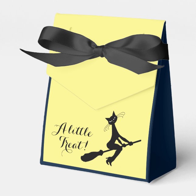 A Little Treat! Cat On Broomstick Favour Box (Front Side)