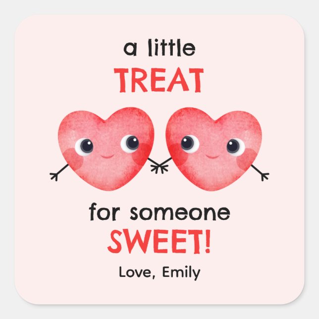 A little treat for a friend so sweet little hearts square sticker (Front)