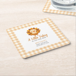 A Little Turkey Fall Baby Shower Thanksgiving Square Paper Coaster