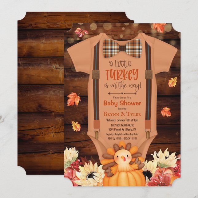 A Little Turkey Rustic Baby Shower Invitation (Front/Back)