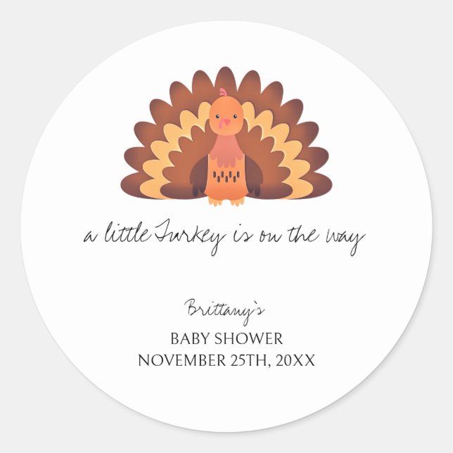 A Little Turkey Thanksgiving Baby Shower Classic Round Sticker (Front)